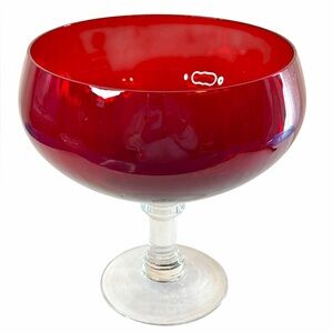 Rare Vintage Empoli? Blown Glass Ruby Red Pedestal Bowl